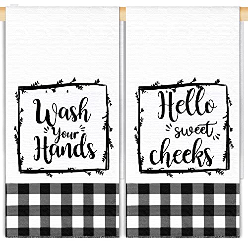 Tatuo Buffalo Plaid Hand Towels - Set of 2, 17x27 Inch, Farmhouse Style