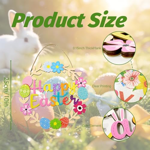 Easter Bunny Wooden Wreath Decoration - 2PCS Rustic Door Sign