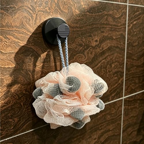 Suction Cup Hooks for Bathroom - Removable Adhesive Towel & Robe Hooks (2 Pack, Black)