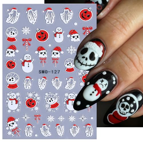 5D Christmas Nail Stickers Self-Adhesive Snowman Tree Decals 3PCS