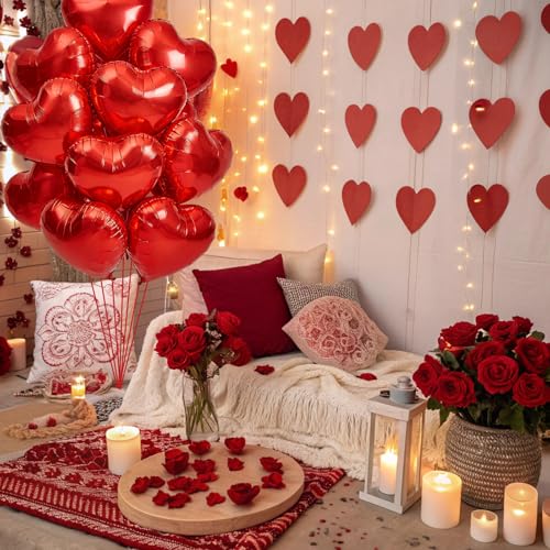 18-Inch Red Heart Balloons - 12 Premium Foil Mylar Decorations