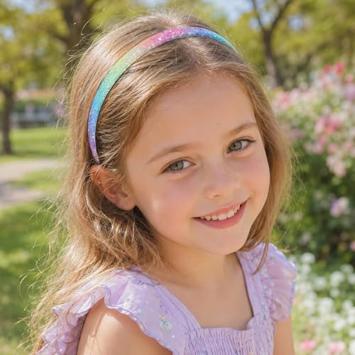 HJZHII 4Pcs Glitter Sequin Rainbow Headbands for Girls Non-Slip Hair Bands