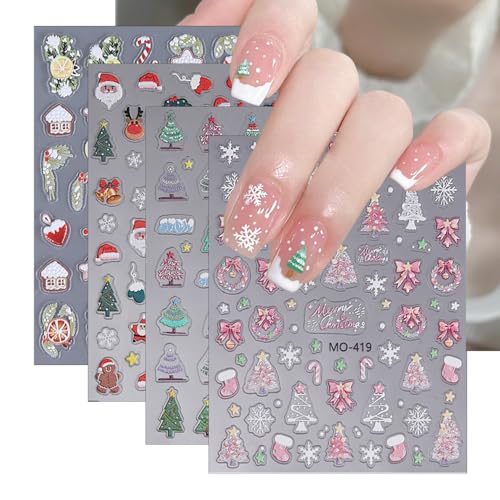 Christmas Nail Art Stickers 6 Sheets 3D Self Adhesive Winter Holiday Decals