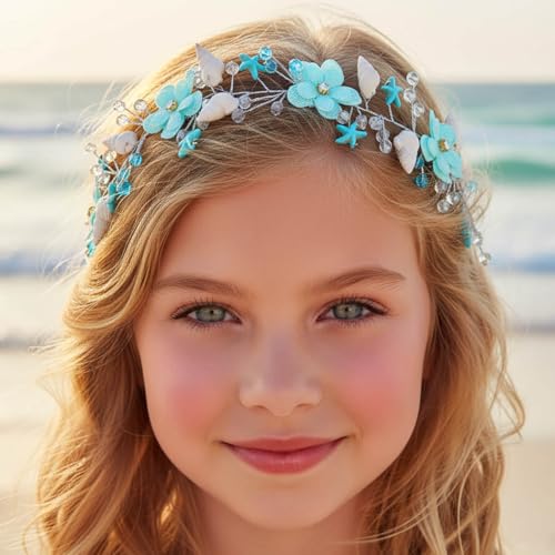 Campsis Blue Shell & Starfish Flower Girl Headband Bridal Hair Piece