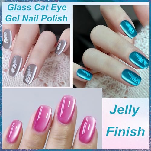 KAHSOSE Blue Jelly Cat Eye Gel Nail Polish Magnetic Reflective Finish
