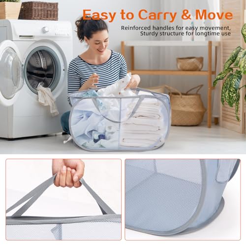 Bemkoo 2 Compartments Collapsible Laundry Basket - Grey, Foldable & Durable for Dorm & Travel