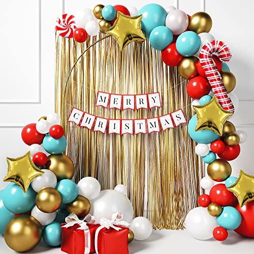 Multicolor Christmas Balloons Garland Set with Banner & Foil Curtains - 145 Pcs