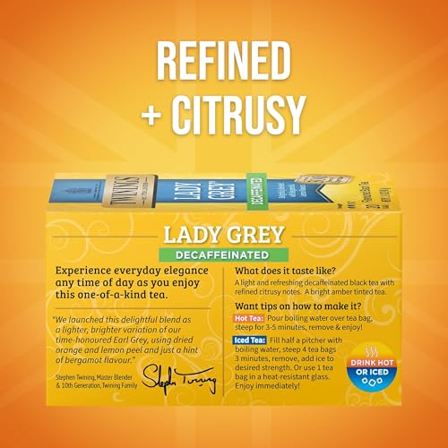 Decaf Lady Grey Black Tea - Twinings, 20 Bags, Orange & Lemon Peel, Individually Wrapped