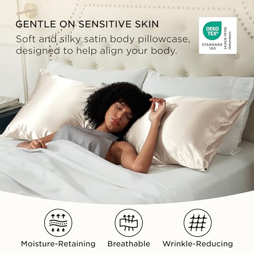 Bedsure 20" x 54" Satin Body Pillowcase - Beige, Soft & Smooth