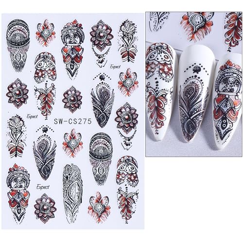 Bohemian Nail Stickers 3D Retro Lace Petals Self-Adhesive Decals 4 Sheets