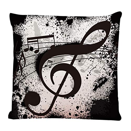 Music Notes Throw Pillow Cover, 18x18 Inch Decorative Linen Case (Ofo-0111)