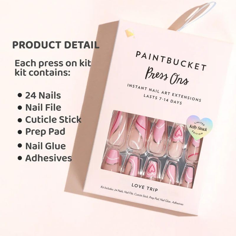 Paintbucket Love Trip Press On Nail Kit - Pink Swirl False Nails