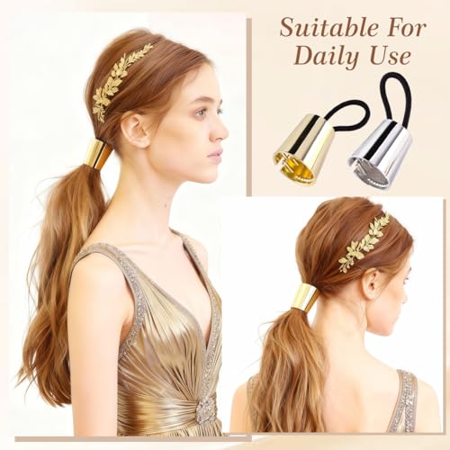 Gothic Punk Metal Circle Hair Cuff Ponytail Holder Hair Ties 2-Pack