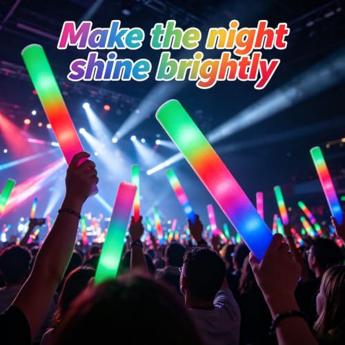 6 Pack LED Foam Glow Sticks with 3 Flash Modes for Parties Halloween Weddings