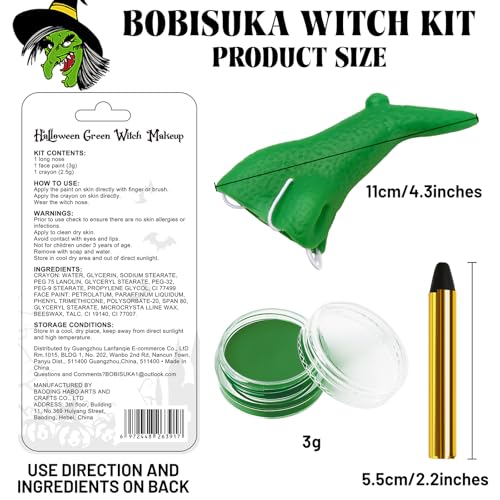BOBISUKA Green Witch Face Paint Kit with Fake Nose and Black Crayon