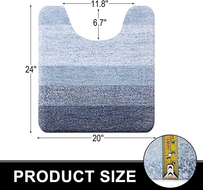 OLANLY Luxury U-Shaped Toilet Rugs - Extra Soft, Absorbent Microfiber Bath Mat, 24x20, Non-Slip, Blue
