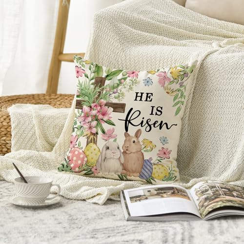 He is Risen Easter Throw Pillow Cover - 18x18 Inch Floral Design