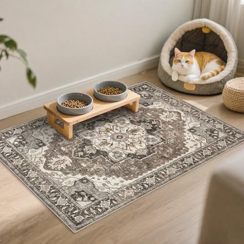 Washable Beige 2x3 Entryway Area Rug - Soft Non-Slip Mat