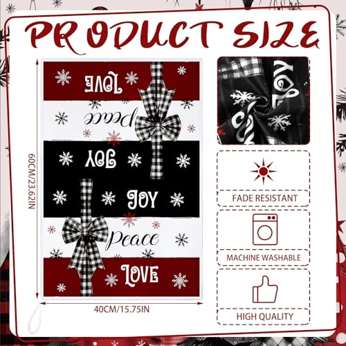 Christmas Kitchen Dish Towels Set - Red Black Buffalo Plaid, 16 Pieces, Holiday Decor