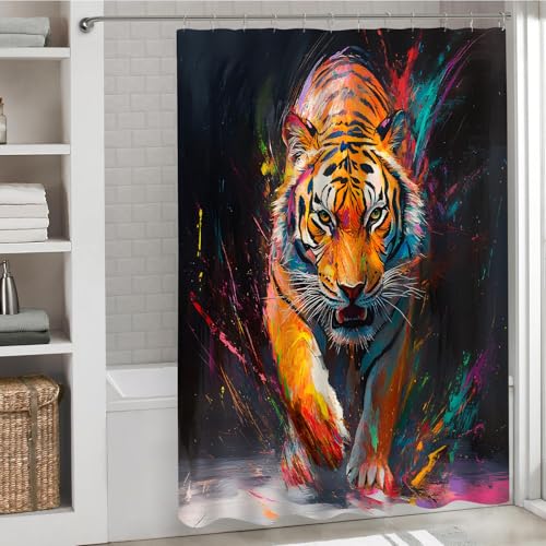 Tiger Shower Curtain 70x70 Inch Wild Animal Themed Bathroom Decor - ZZYSKS