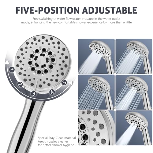 Cosuro High Pressure Shower Head with 5 Spray Modes & Hose