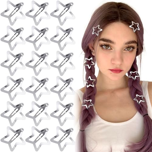 Silver Star Hair Clips 20 Pcs Metal Snap Hair Barrettes for Women
