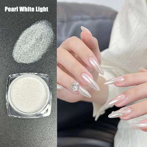 GZMAYUEN Pearl White Nail Powder - Glazed Donut Chrome Pigment 2 Boxes