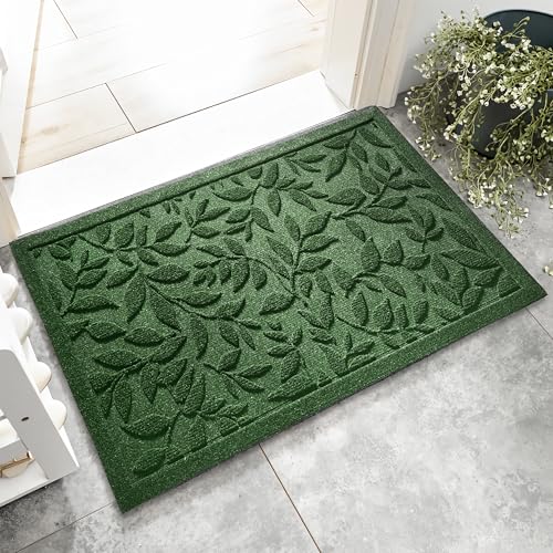 VivaNest Leaves Green Doormat - 17x30 Inch Non-Slip Rubber Entryway Mat