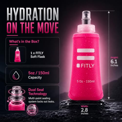 FITLY Pink Soft Flask - 5oz Collapsible Water Bottle for Running & Hiking