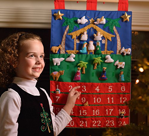 Nativity Fabric Advent Calendar with Manger Scene - Christmas Countdown Decor