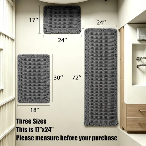 Small Non-Slip Waffle Bath Mat - Quick Dry, Absorbent, Grey (17x24)