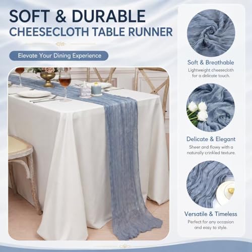 Dusty Blue Cheesecloth Table Runner 2 Pack 17x108 Inch - Boho Wedding Decor