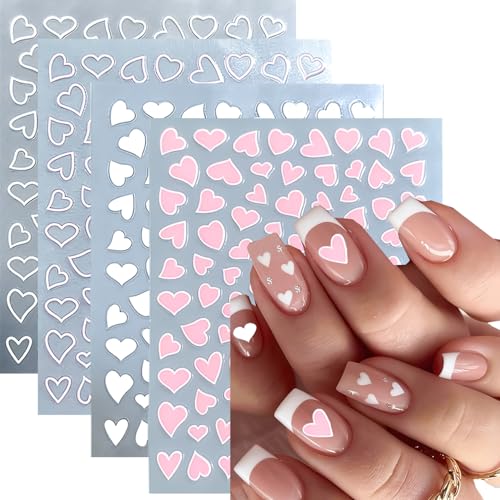 YOUDICT 12 Pcs Heart Nail Stickers Valentine Day Nail Decals Art Design