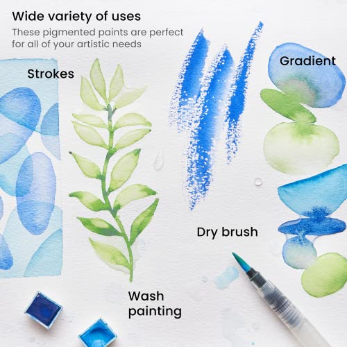 ARTEZA Watercolor Paint Set, 12 Ocean Tones Half Pans, Watercolor Set with Brush, Semi Moist Water Colors