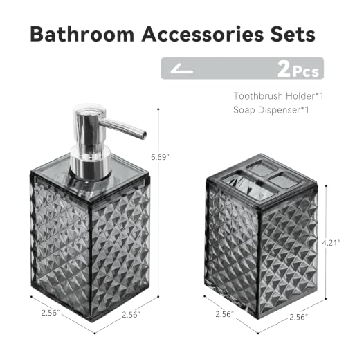 Seeatoo 2-Piece Bathroom Accessory Set, Grey Diamond Pattern Soap Dispenser