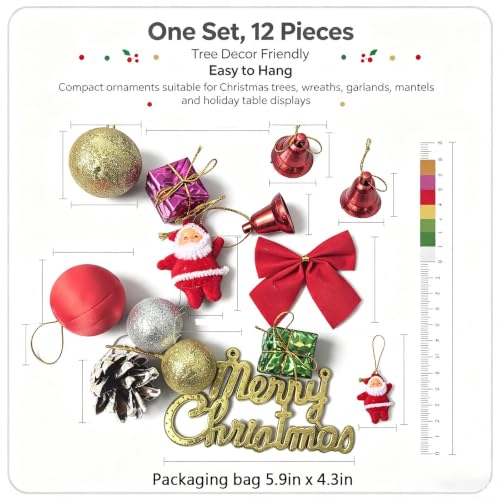 12 Pack Christmas Hanging Ornaments for Tree Holiday Party Decor