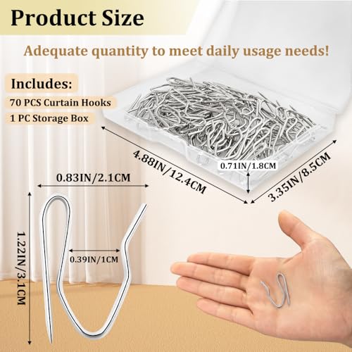 70PCS Metal Curtain Hooks - Rustproof Stainless Steel Drapery Pins