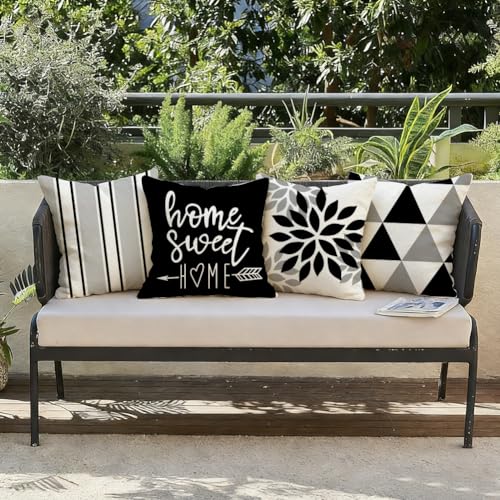 Black 20x20 Pillow Covers Set of 4 - Home Decor Throw Cushion Covers with Striped Geometric Design