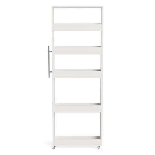 LITTLE TREE 63-Inch Slim Storage Cart on Wheels, 5-Tier Tall Narrow Mobile Shelf Organizer, Rolling Utility Cart with Metal Handle for Kitchen, Dining Room, Small Spaces, White