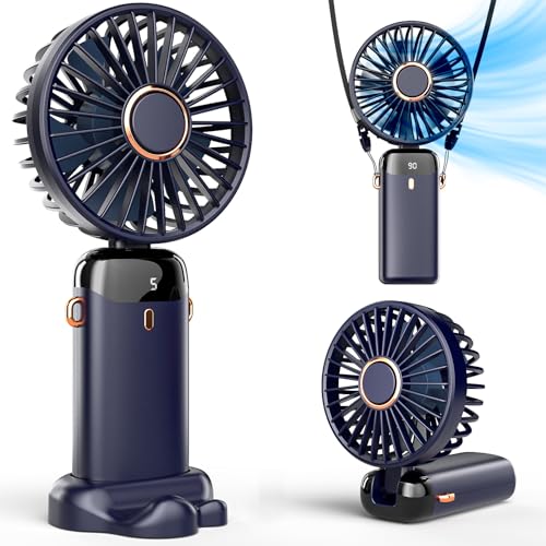 Koonie Portable Handheld Fan - 5 Speeds, Rechargeable, 8H Battery, 90° Tilt
