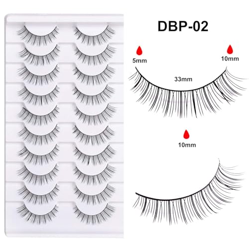 Natural False Eyelashes 10 Pairs - Soft Cotton Band Reusable Strip Lashes