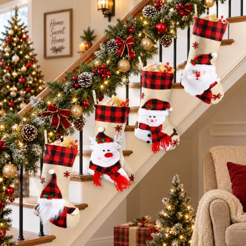 Christmas Stockings Burlap Plaid Snowman 18.5 Inch Non-Custom Pack