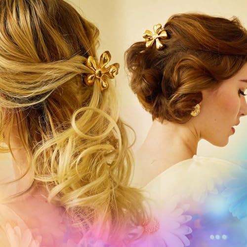 Gortin Gold Metal Flower Hair Claw Clips 2-Pack for Thick Hair