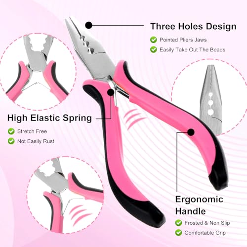 Thinp Micro Ring Hair Extension Pliers, 3-Hole Mini Tool with Pink Grip