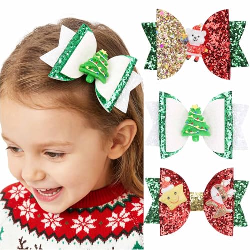 JONKY Christmas Hair Bow Clip Snowflake Xmas Tree Holiday Barrette