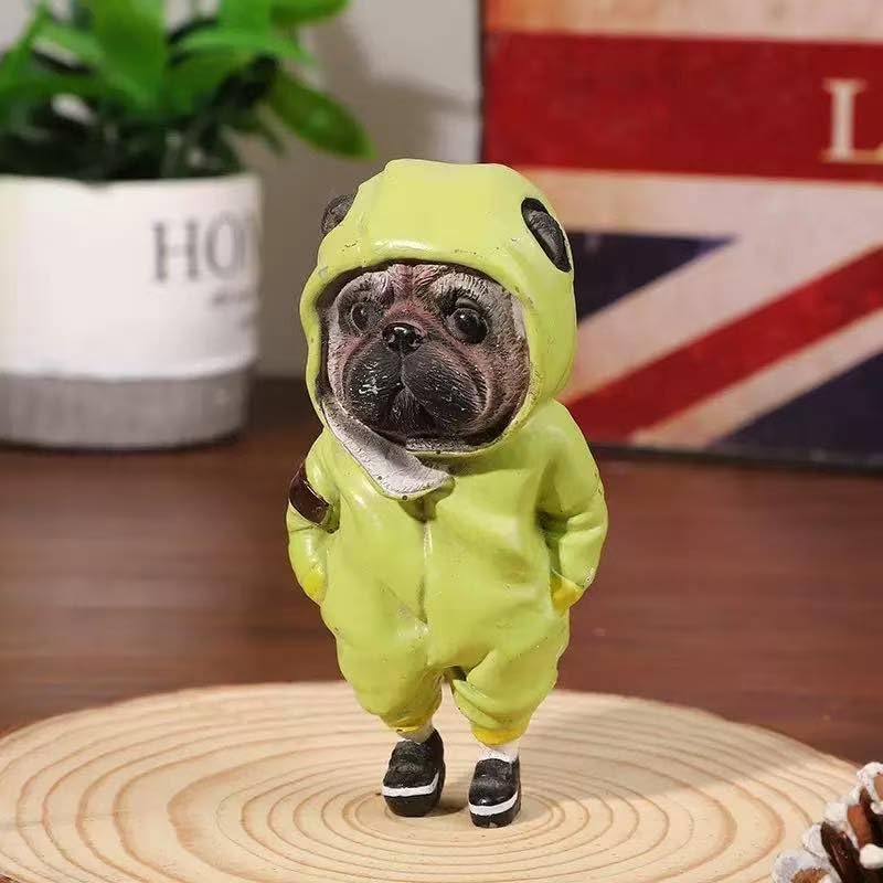 Skiennix Cute Resin Dog Statue - Handmade Animal Decor for Living Room | Small Green Backpack Design