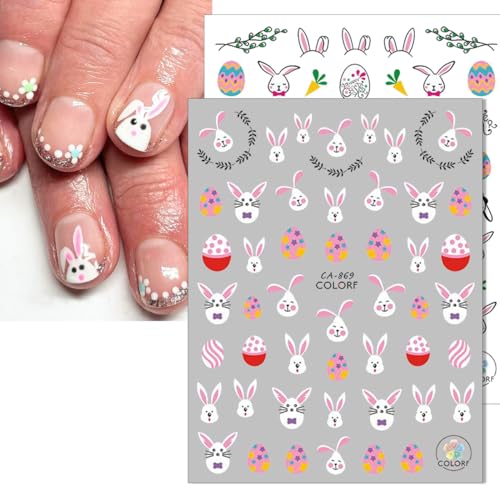 8 Sheets Bunny Nail Decals - 3D Self Adhesive Easter Nail Stickers