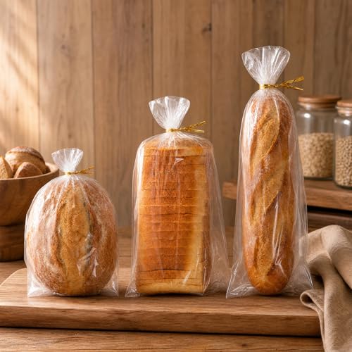 75 Pcs Plastic Bread Bags with Ties for Homemade Bread Storage