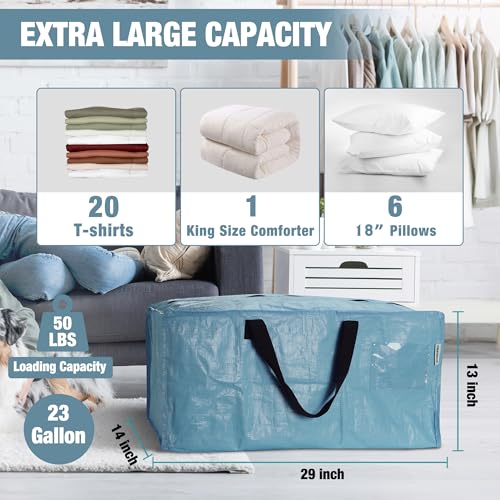 WORKPRO Extra Large Moving Bags - 6 Pack, Dusty Blue Backpack Storage Totes