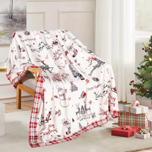 Christmas Reindeer Snowman Throw Blanket 60x80 Inches - Festive Holiday Decor